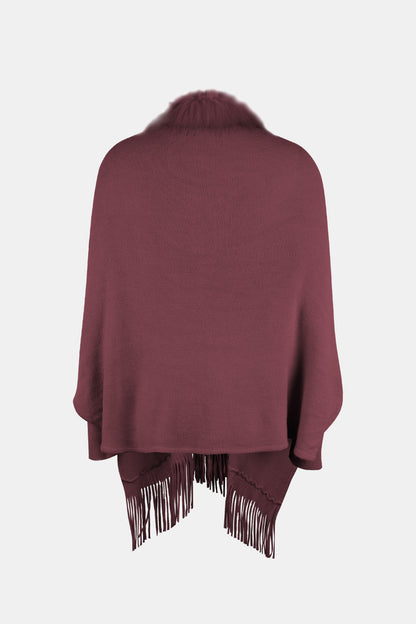 Fringe Open Front Long Sleeve Poncho-Angel Casuals
