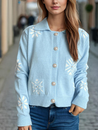 Pearl Trim Collared Neck Long Sleeve Cardigan-Angel Casuals