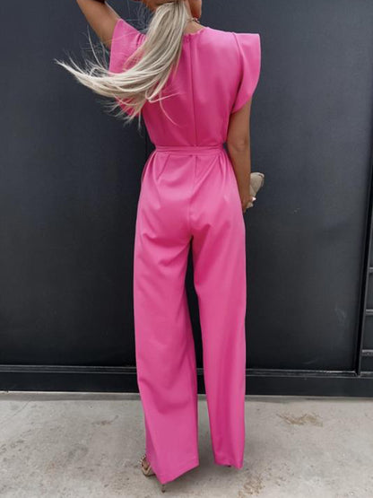 Ruffled Round Neck Cap Sleeve Jumpsuit-Angel Casuals