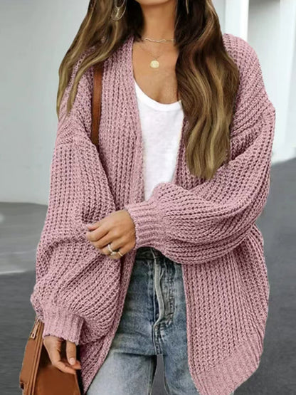 Drop Shoulder Balloon Sleeve Cardigan-Angel Casuals