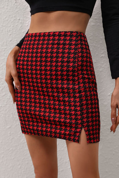 Houndstooth Slit Mini Skirt-Angel Casuals