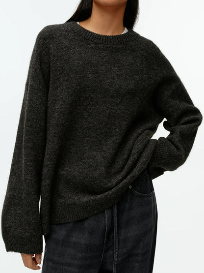 Round Neck Drop Shoulder Sweater-Angel Casuals