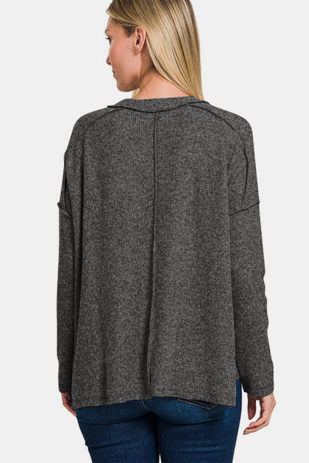 Zenana Full Size Exposed Seam Brushed Round Neck Sweater-Angel Casuals