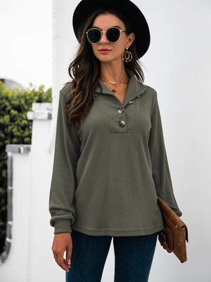 Half Button Long Sleeve T-Shirt-Angel Casuals