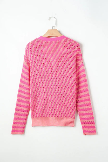 Striped V-Neck Button Up Cardigan-Angel Casuals