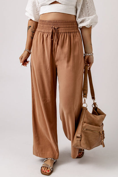 Drawstring Smocked Waist Wide Leg Pants-Angel Casuals