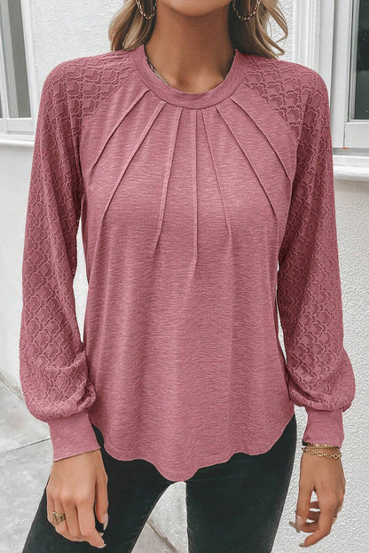Heathered Round Neck Long Sleeve T-Shirt-Angel Casuals