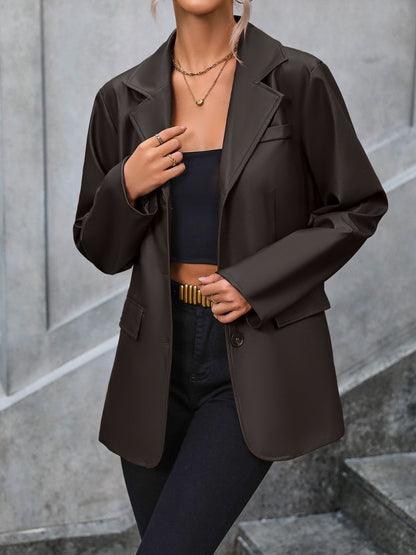 Ivy Lane Pocketed Button Up Collared Neck Blazer-Angel Casuals