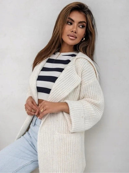 Pocketed Collared Neck Dropped Shoulder Cardigan-Angel Casuals