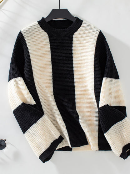 Color Block Round Neck Long Sleeve Sweater-Angel Casuals