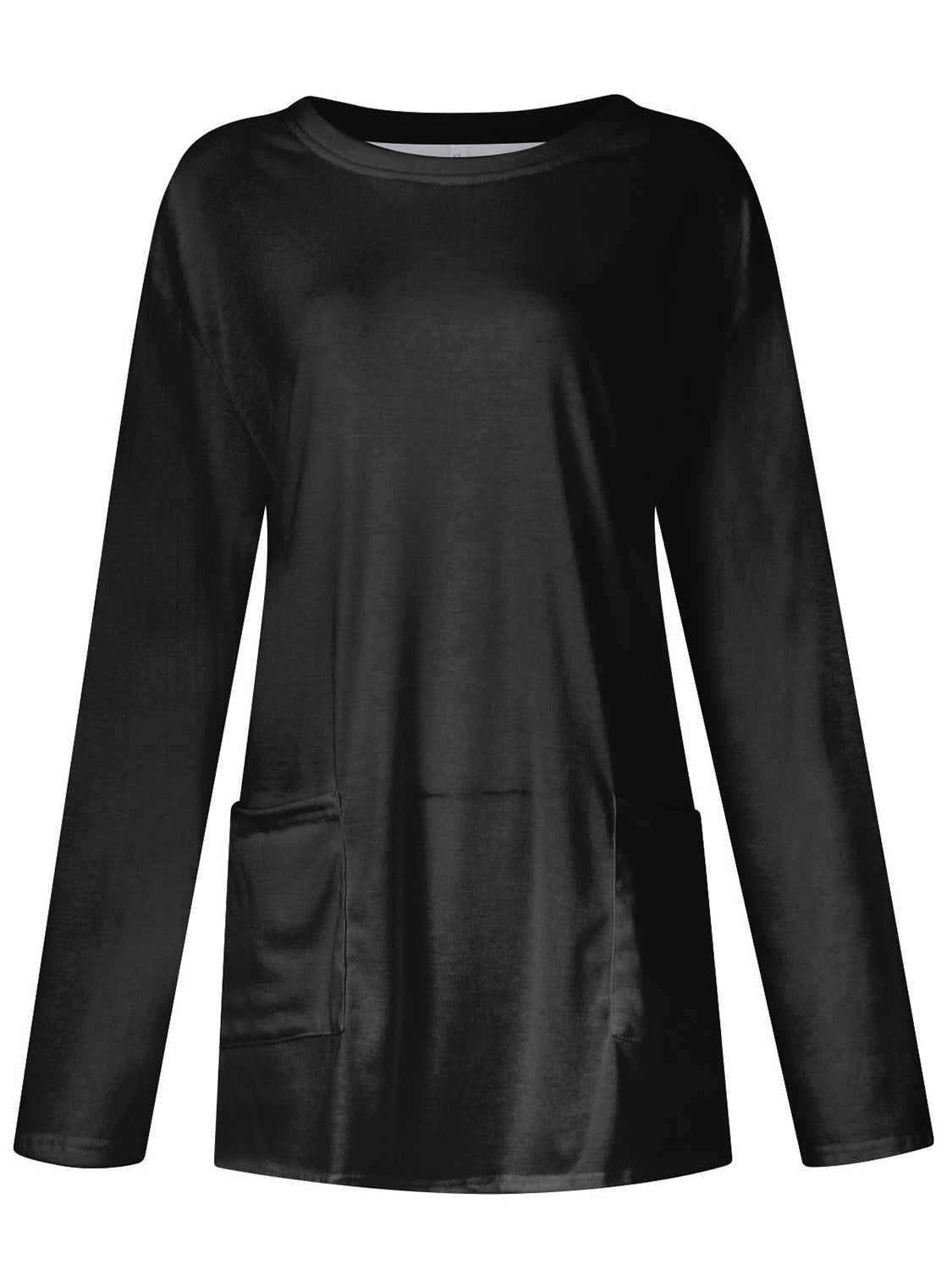 Full Size Pocketed Round Neck Long Sleeve T-Shirt-Angel Casuals