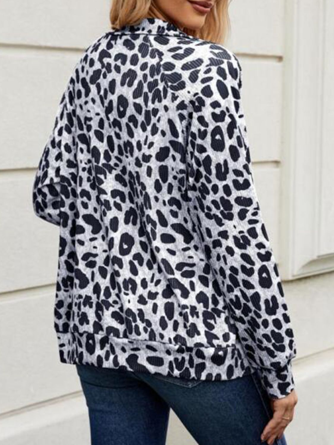 Full Size Leopard Collared Neck Zip Up Jacket-Angel Casuals