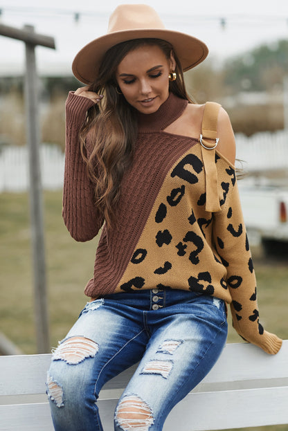 Leopard Block Turtleneck Sweater-Angel Casuals