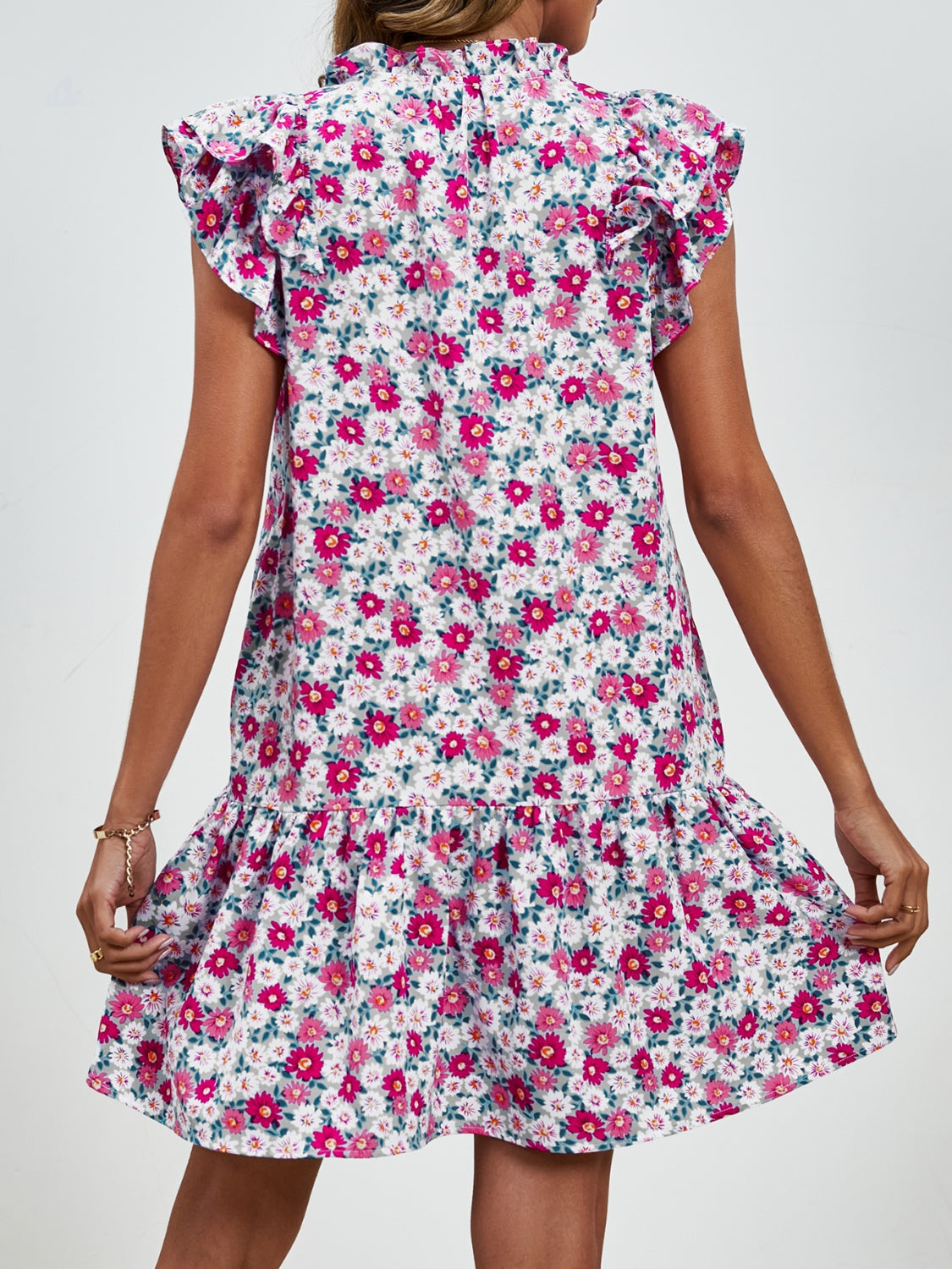 Tied Floral Cap Sleeve Mini Dress-Angel Casuals