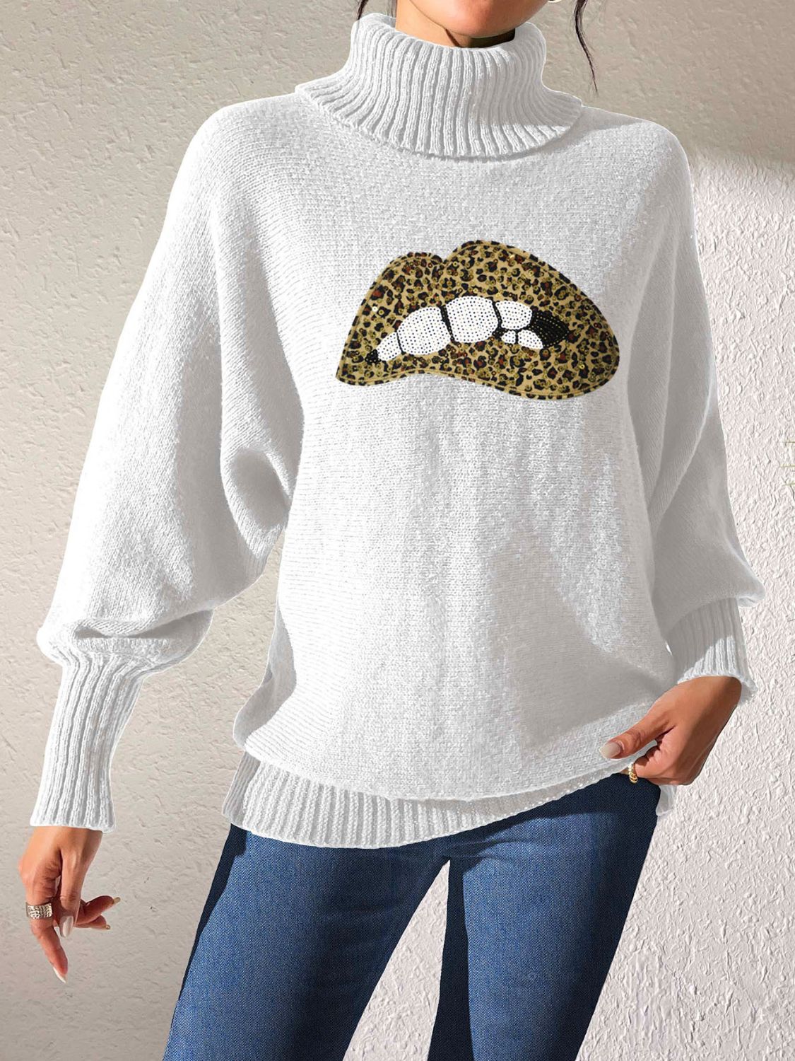 Lip Turtleneck Long Sleeve Sweater-Angel Casuals