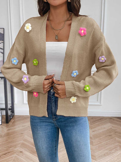 Floral Long Sleeve Open Front Cardigan-Angel Casuals