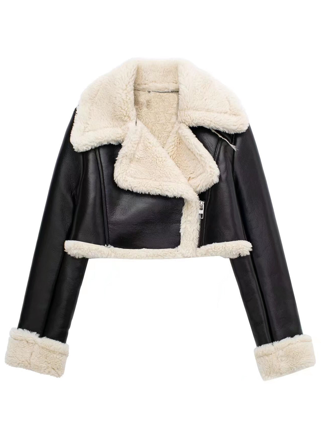 Collared Neck Long Sleeve Plush Cropped Jacket-Angel Casuals