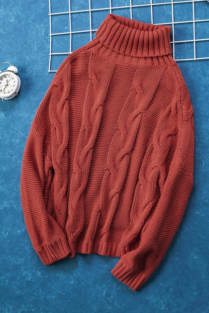 Cable-Knit Turtleneck Dropped Shoulder Sweater-Angel Casuals