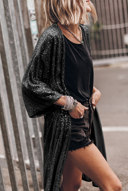 Sequin Open Front Duster Cardigan-Angel Casuals