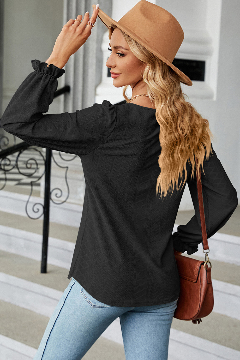 Round Neck Flounce Sleeve T-Shirt-Angel Casuals