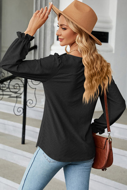 Round Neck Flounce Sleeve T-Shirt-Angel Casuals