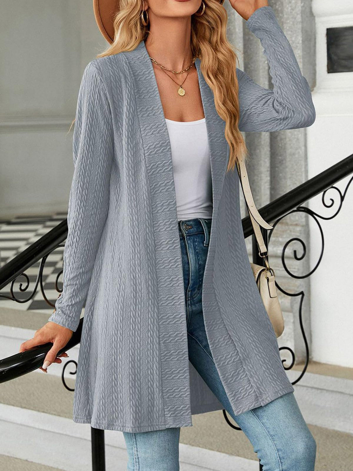 Open Front Long Sleeve Cardigan-Angel Casuals