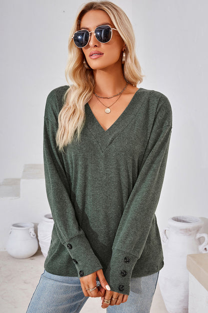 V-Neck Dropped Shoulder T-Shirt-Angel Casuals