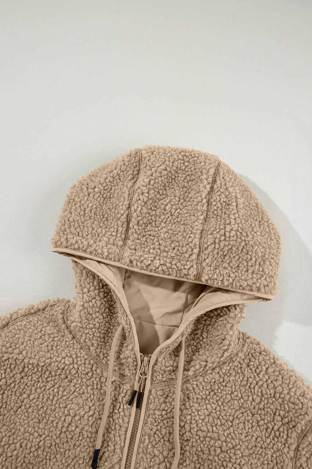 Drawstring Fleece Zip Up Hooded Jacket-Angel Casuals