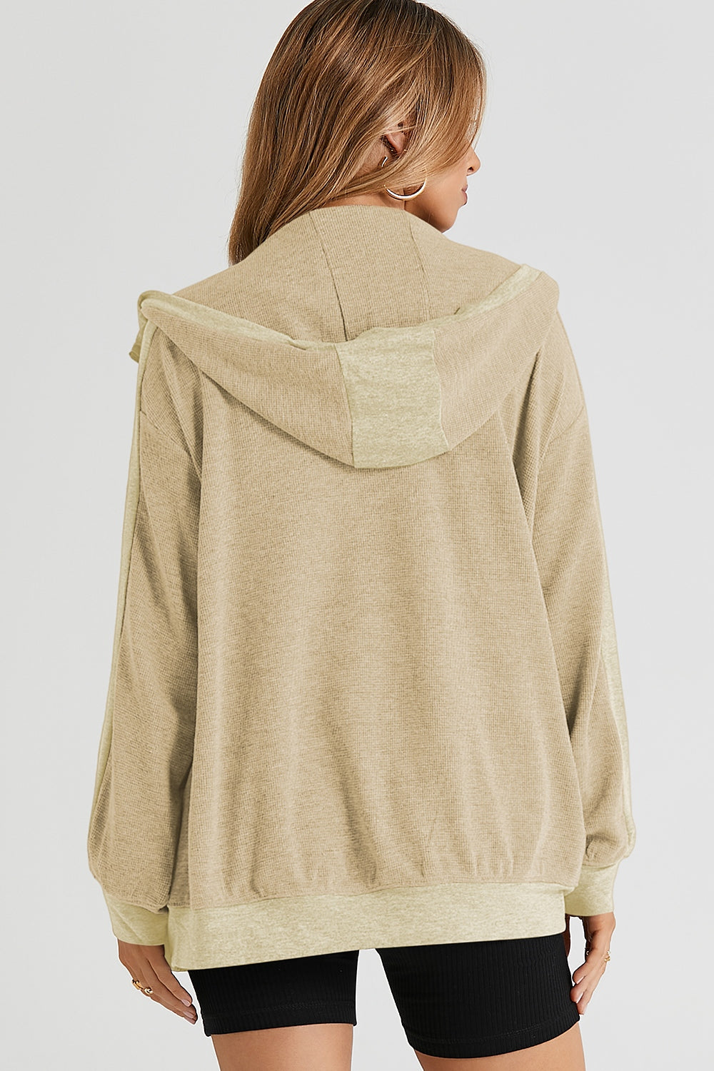 Pocketed Zip Up Dropped Shoulder Hooded Jacket-Angel Casuals