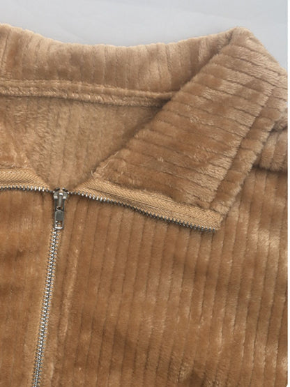 Perfee Pocketed Zip Up Collared Neck Long Sleeve Jacket-Angel Casuals