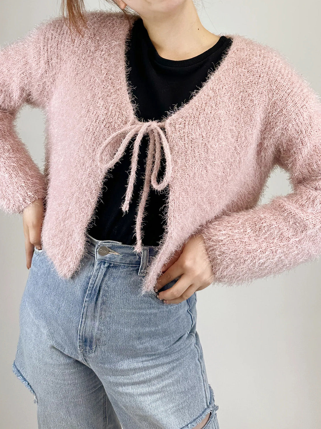 Tied Open Front Dropped Shoulder Cardigan-Angel Casuals