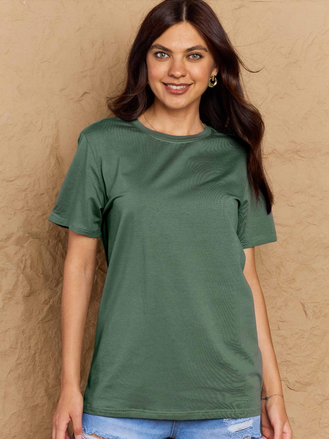 Full Size Round Neck Short Sleeve T-Shirt-Angel Casuals