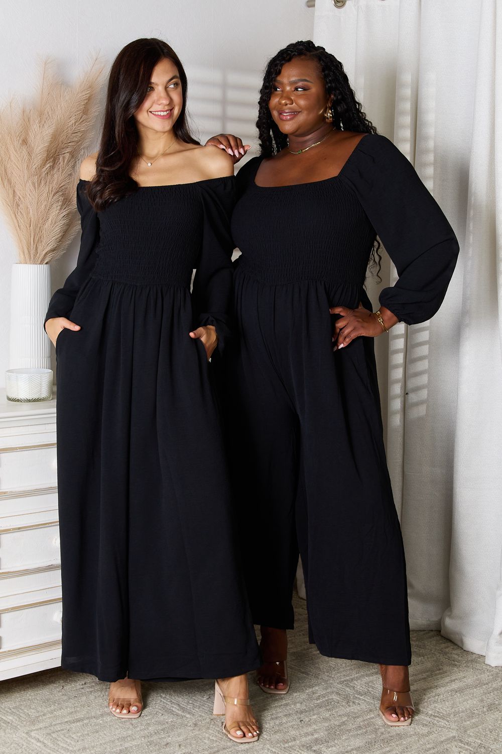 Double Take Square Neck Jumpsuit with Pockets-Angel Casuals