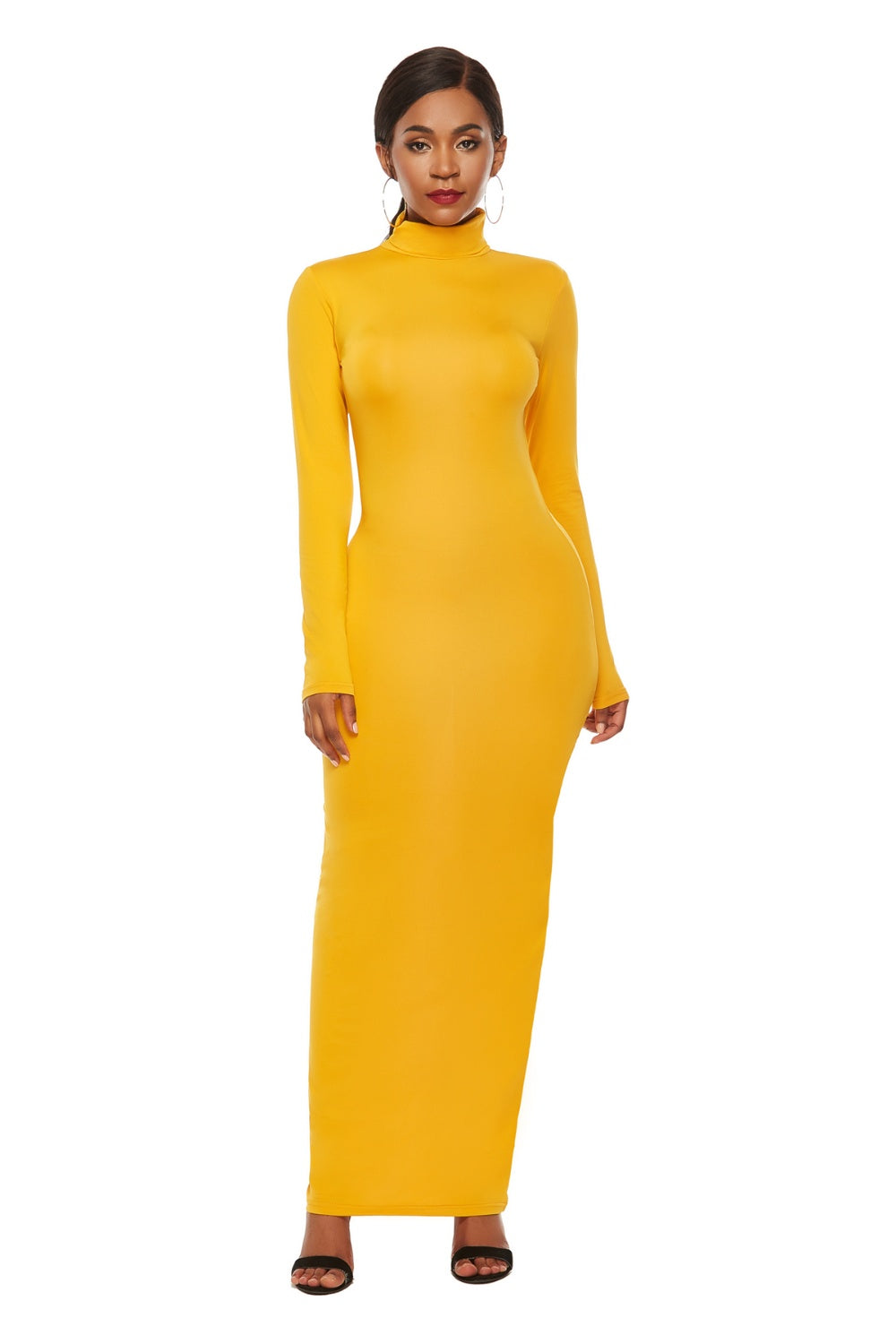 Mock Neck Long Sleeve Maxi Slim Dress-Angel Casuals