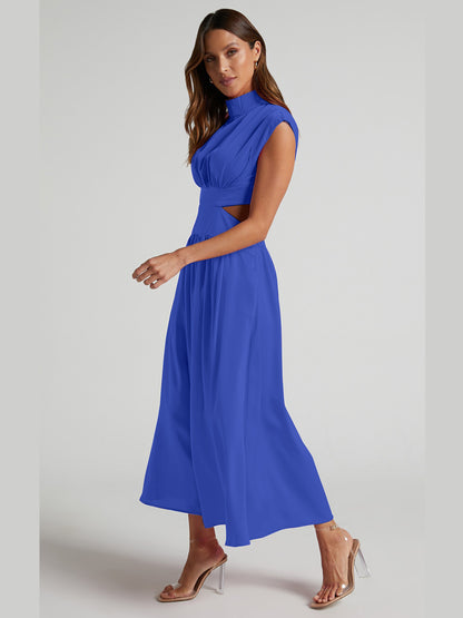 Cutout Mock Neck Sleeveless Ruched Dress-Angel Casuals