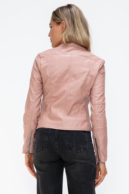 Snobbish Faux Leather Zip Up Drawstring Hooded Jacket-Angel Casuals