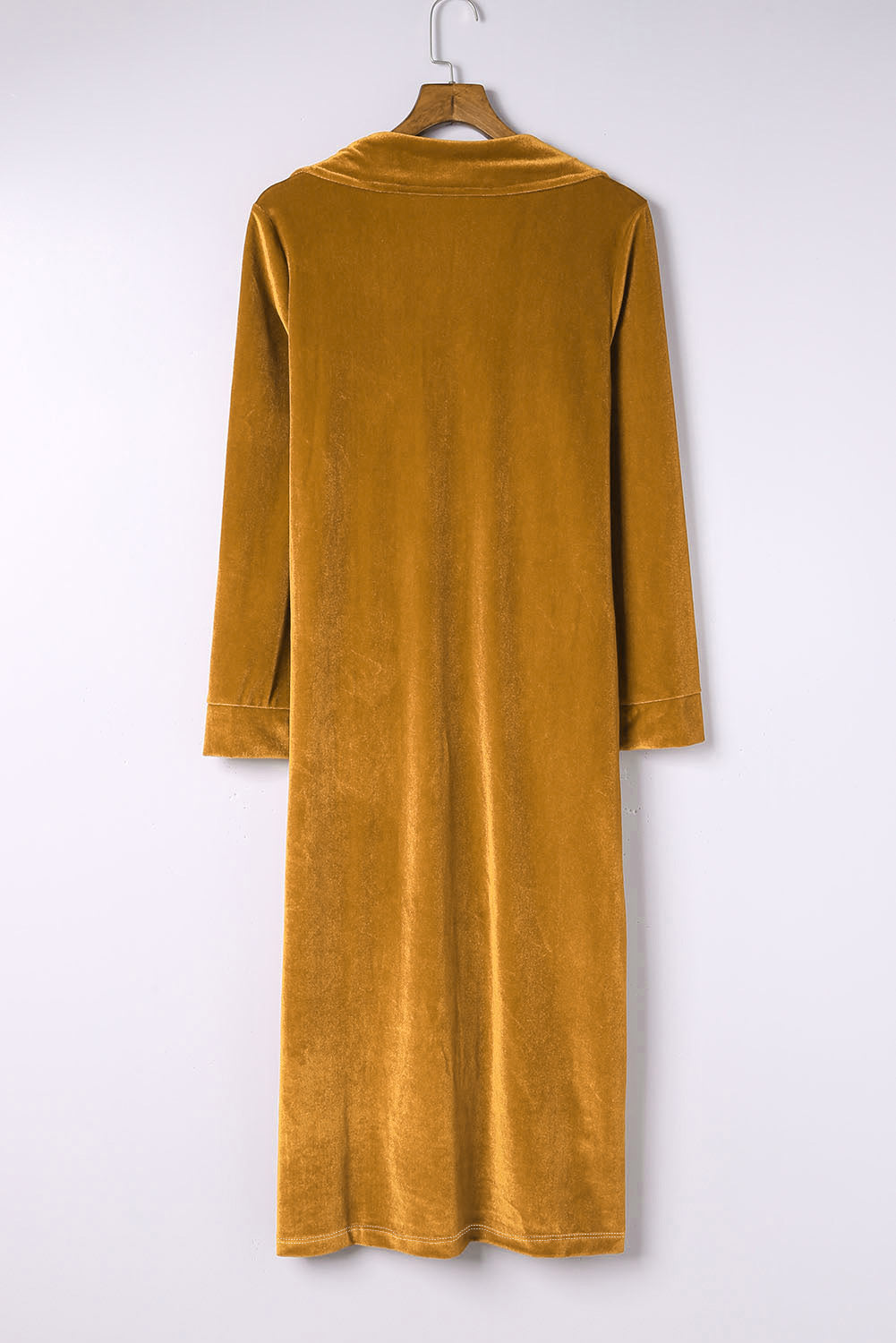 Collared Neck Longline Velvet Cardigan with Pockets-Angel Casuals