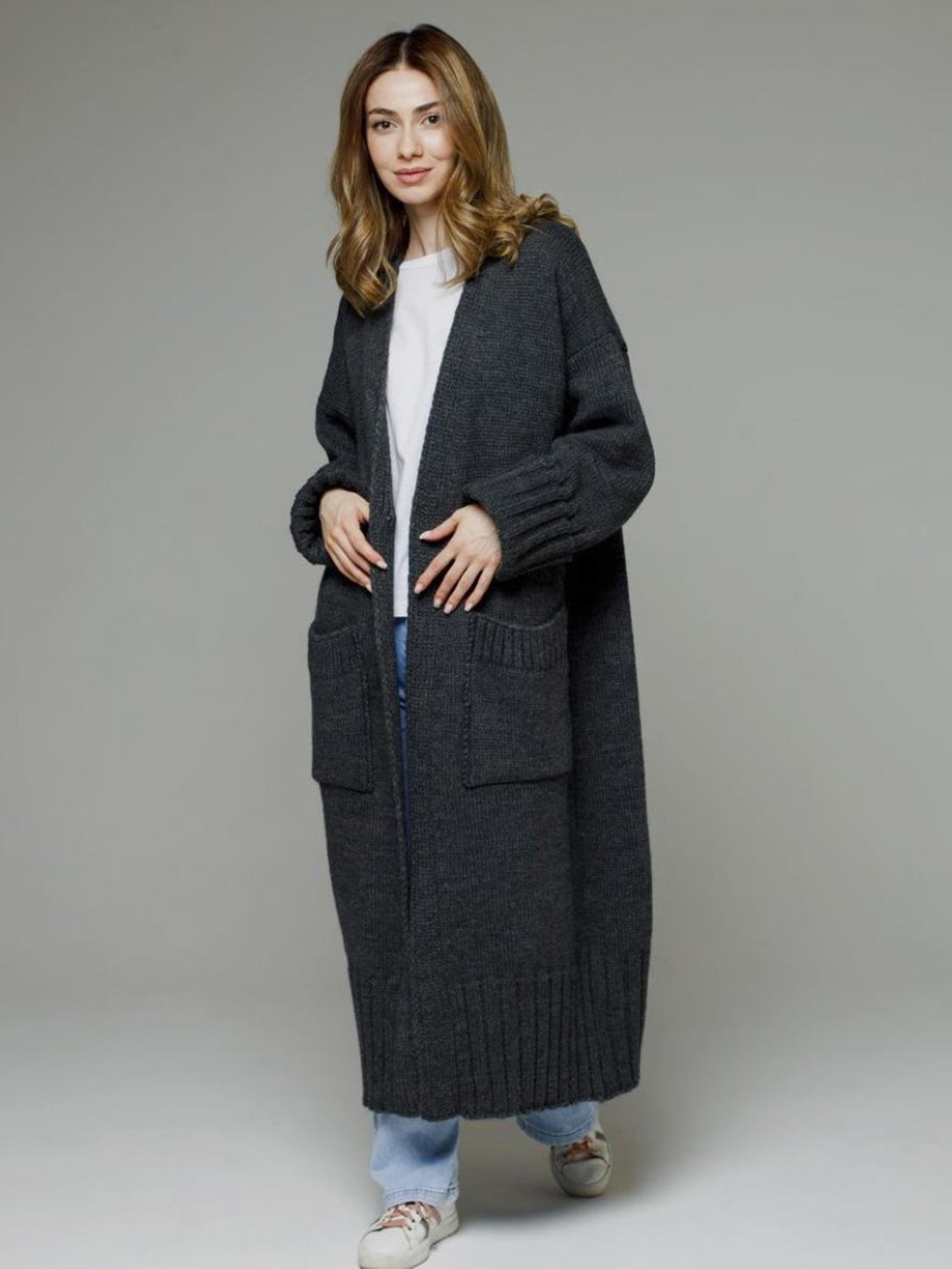 Pocketed Open Front Dropped Shoulder Cardigan-Angel Casuals