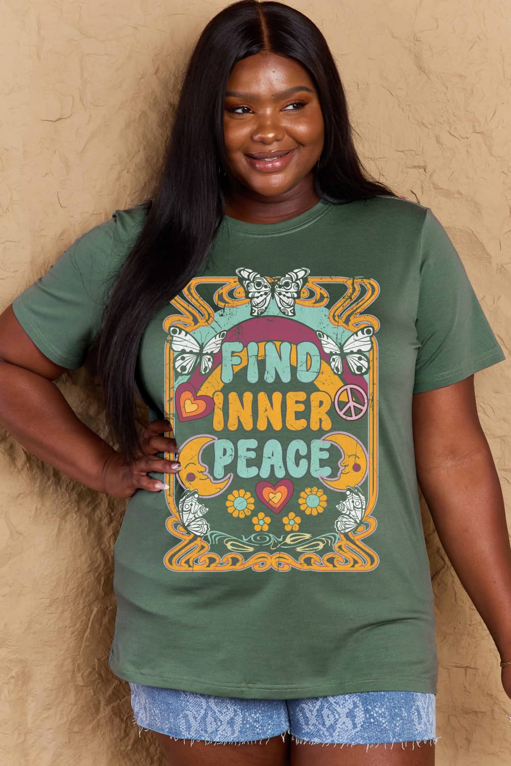 Simply Love Full Size FIND INNER PEACE Graphic Cotton T-Shirt-Angel Casuals