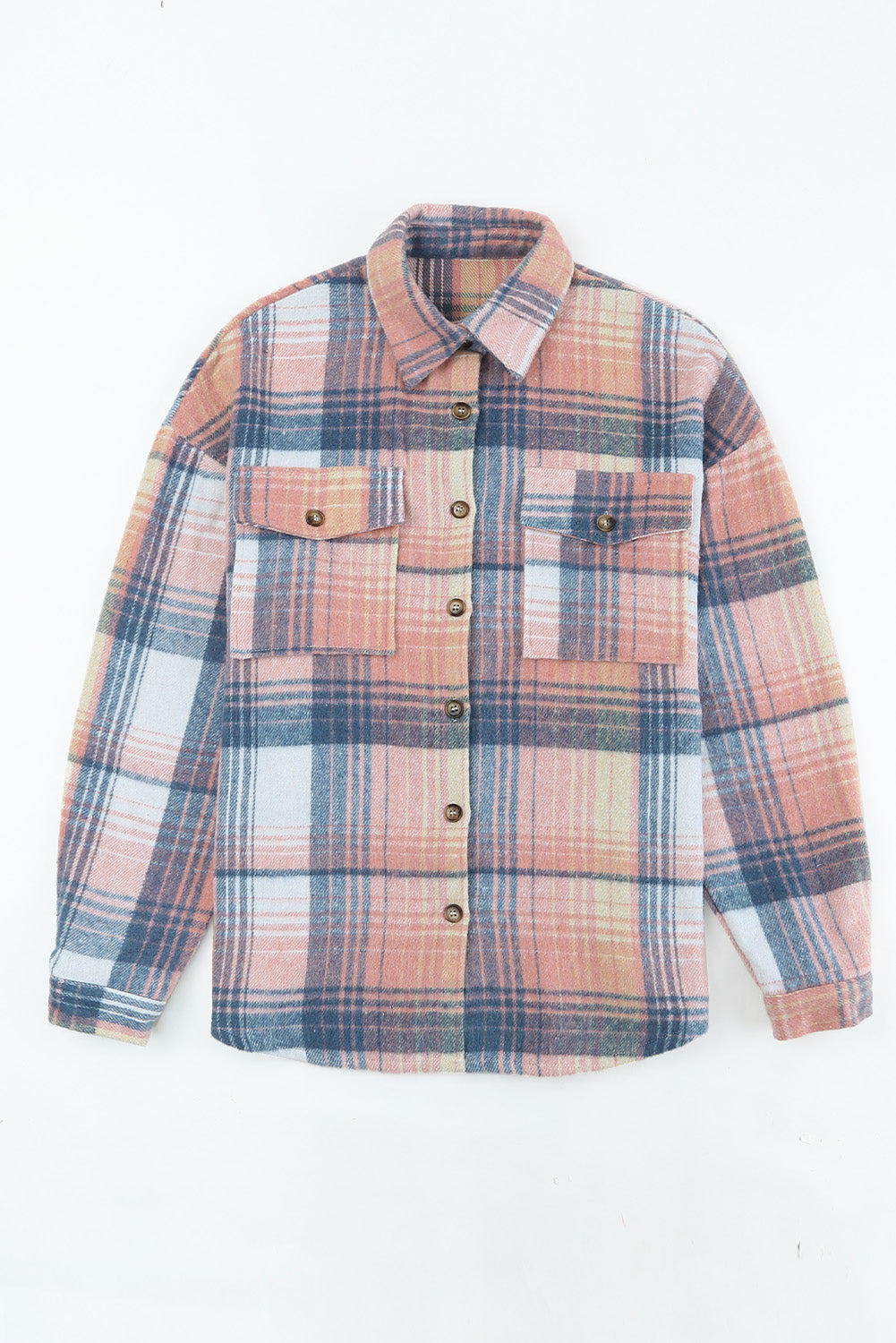 Double Take Plaid Dropped Shoulder Shacket-Angel Casuals