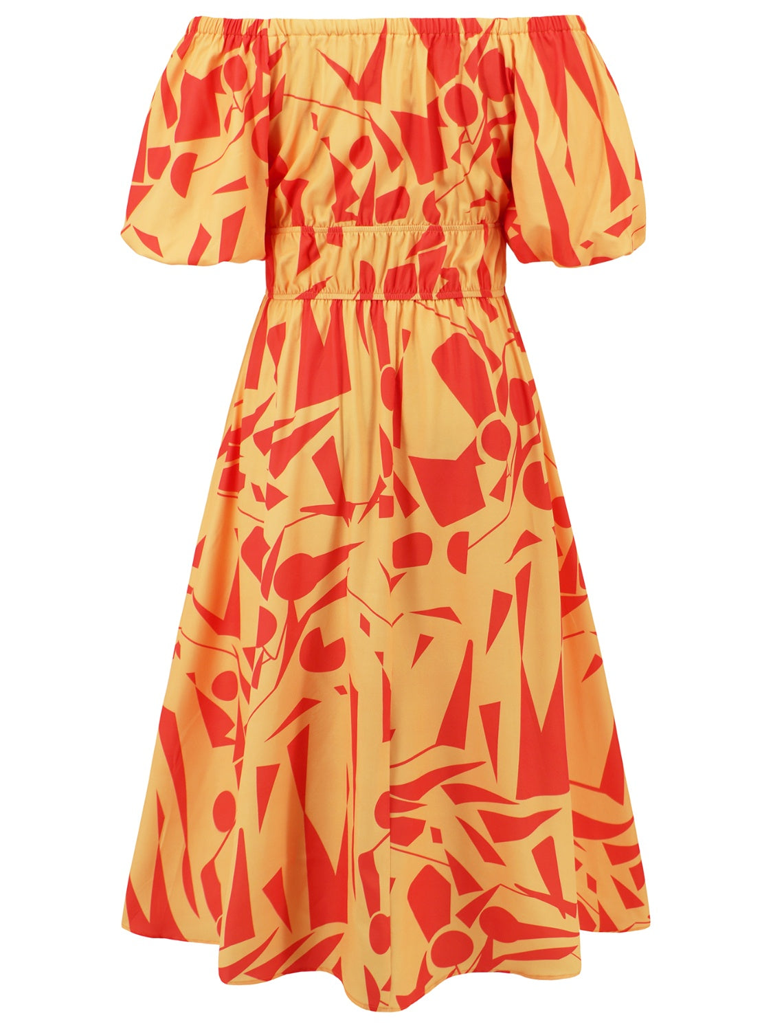 Printed Off-Shoulder Balloon Sleeve Dress-Angel Casuals