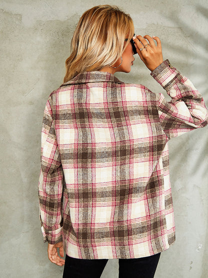 Plaid Button Down Collared Jacket-Angel Casuals