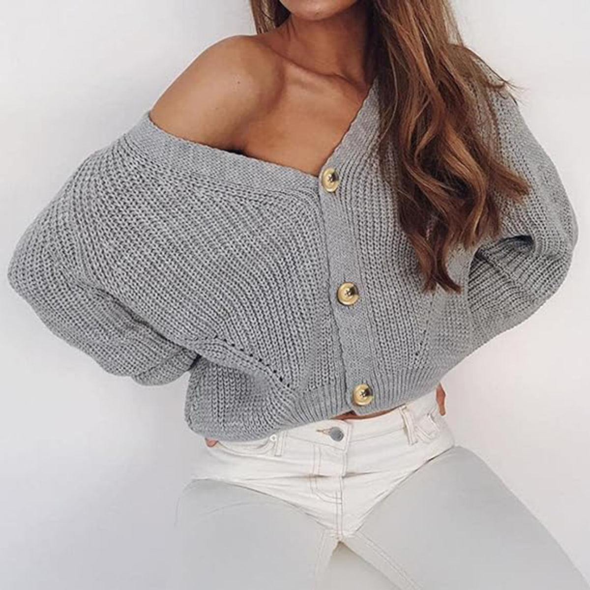 Button Up V-Neck Long Sleeve Cardigan-Angel Casuals