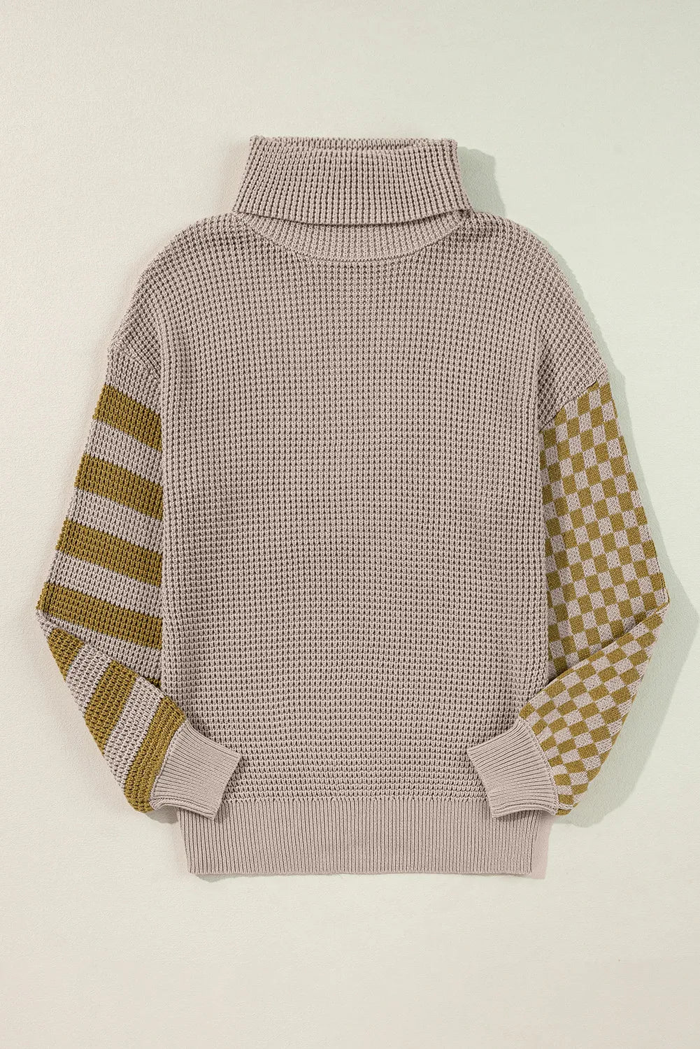 Checkered Striped Turtleneck Long Sleeve Sweater-Angel Casuals