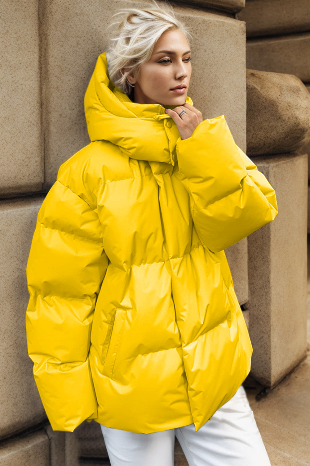Pocketed Zip Up Hooded Puffer Jacket-Angel Casuals