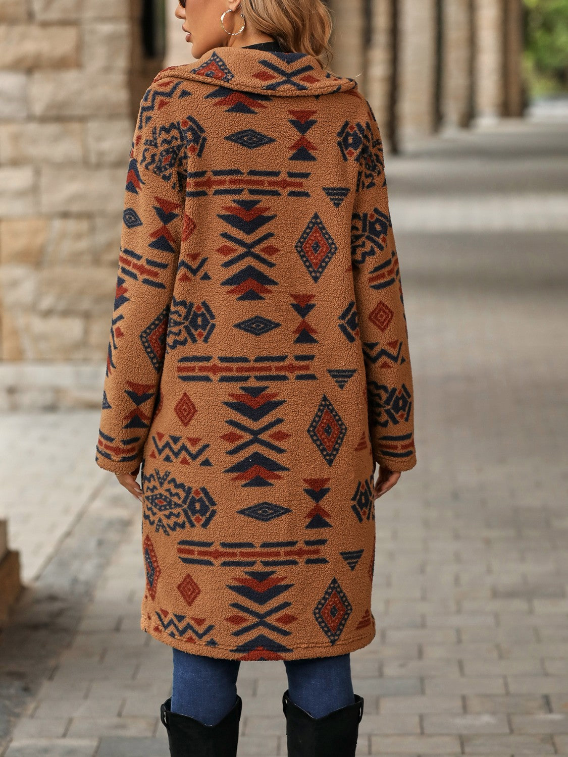 Geometric Pocketed Dropped Shoulder Coat-Angel Casuals
