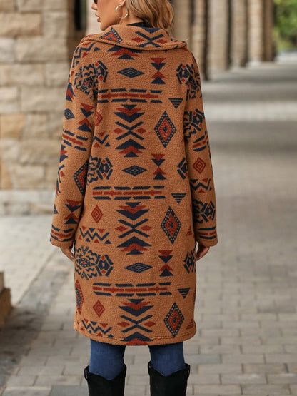 Geometric Pocketed Dropped Shoulder Coat-Angel Casuals