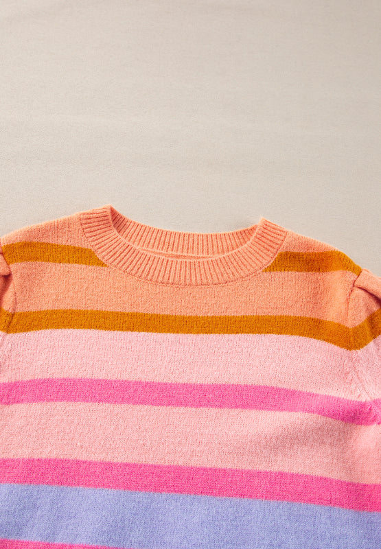 Striped Round Neck Half Sleeve Sweater-Angel Casuals