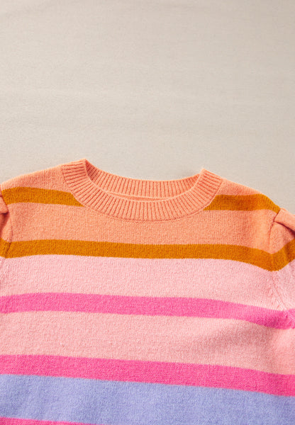 Striped Round Neck Half Sleeve Sweater-Angel Casuals