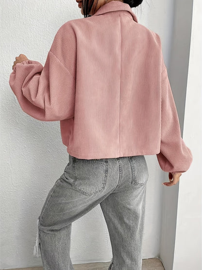 Collared Neck Dropped Shoulder Jacket-Angel Casuals